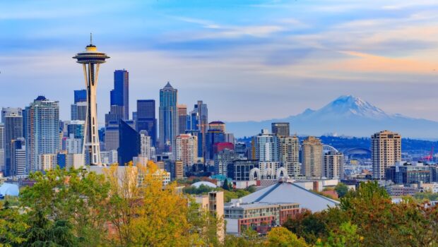 Panoramic view of downtown Seattle in Fall